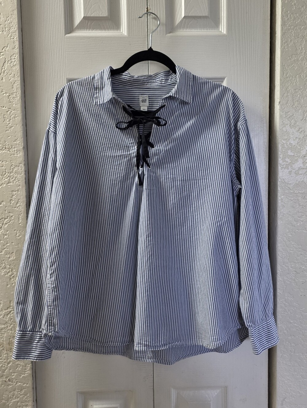 GAP Blue & White Striped Lace-Up Women's Blouse